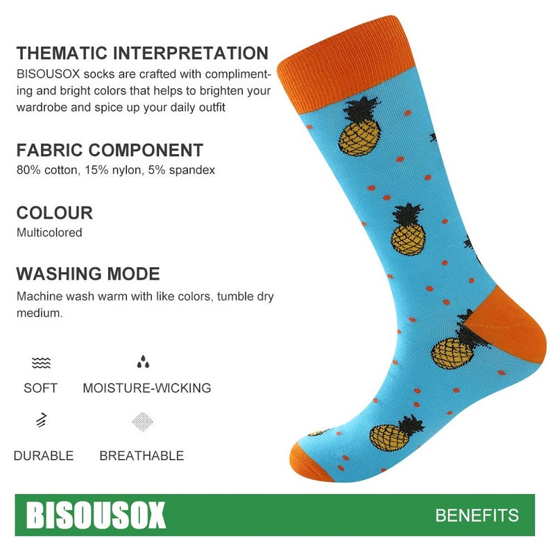BISOUSOX Mens Dress Socks Funny Fun Colorful Crazy Funky Crew Socks for Men Novelty Happy Cotton Size 9-12 - Image 3